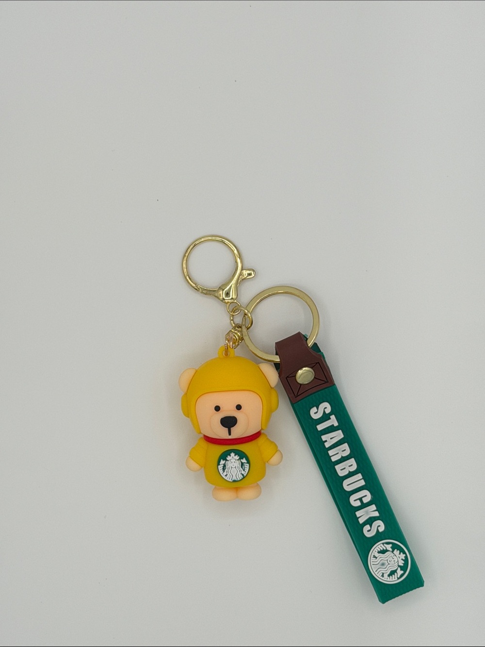 Starbucks Yellow Bear Keychain Charm with Green Branded Strap